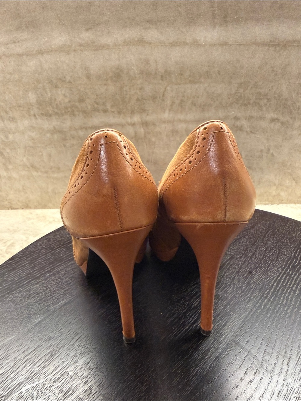 Ralph Lauren Brown Suede & Leather Brogue High Heels - Picture 4 of 6